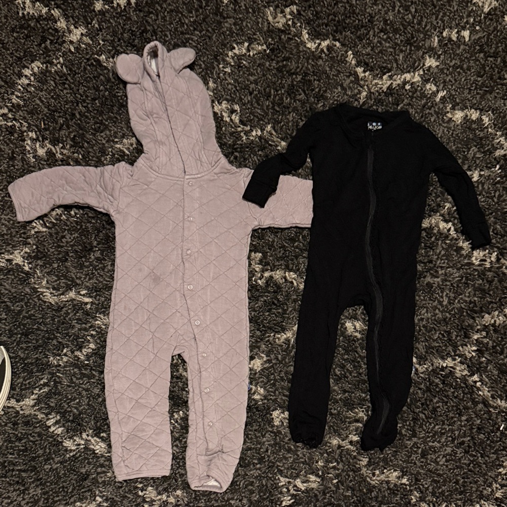 Kickee Pants Quilted purple and Black Footies Set